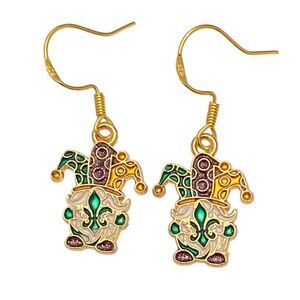 Mardi Gras Theme Jester Dangle Earrings